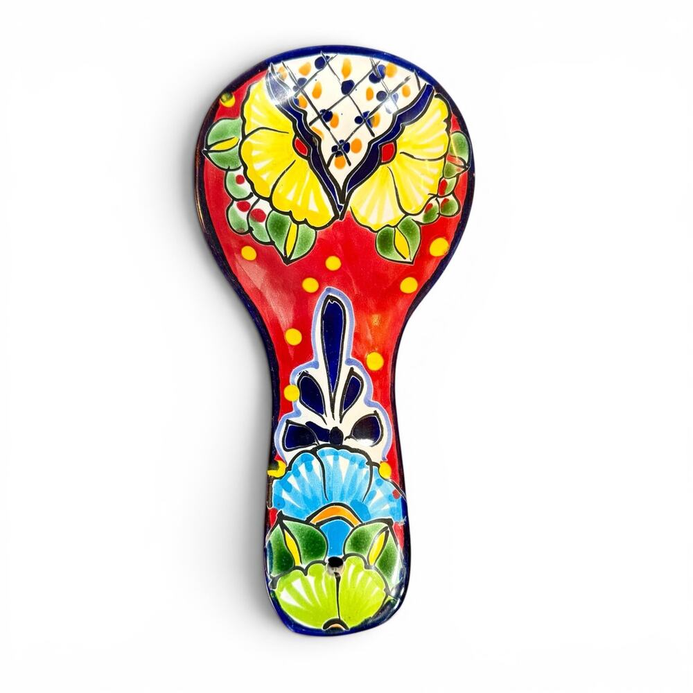 Talavera Mexican 10" Pottery Hand Painted Large Spoon Rest Lead Free Art Decor - Picture 3 of 8